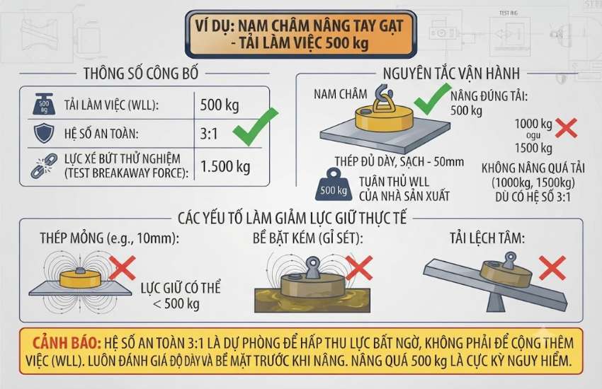 Ví dụ với nam châm tải 500 kg