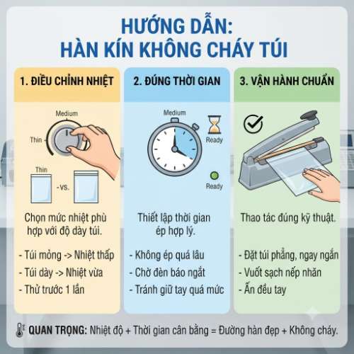 Cách sử dụng máy hàn miệng túi kín không cháy túi