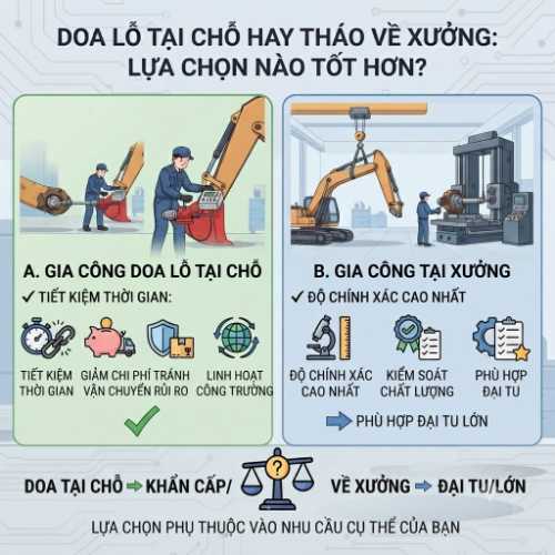 Doa lỗ tại chỗ hay tháo chi tiết về xưởng?