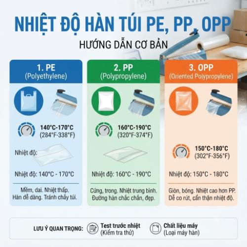 Nhiệt bao nhiêu để hàn túi PE, PP, OPP?