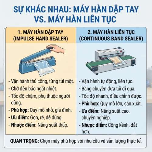 Sự khác nhau giữa máy hàn dập tay và máy hàn liên tục