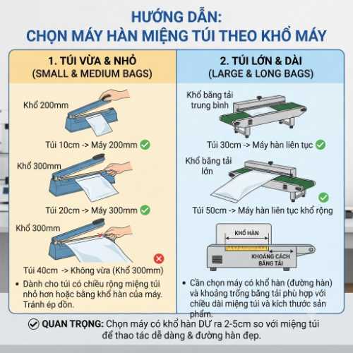 Túi rộng bao nhiêu thì dùng máy hàn khổ bao nhiêu?