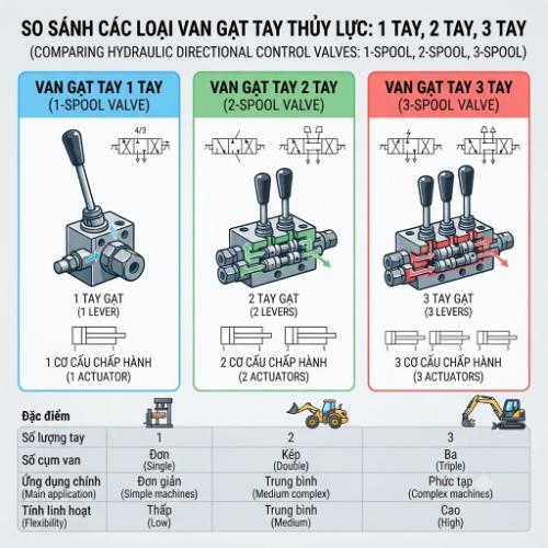 Van gạt tay thủy lực 1 tay, 2 tay, 3 tay khác nhau thế nào?