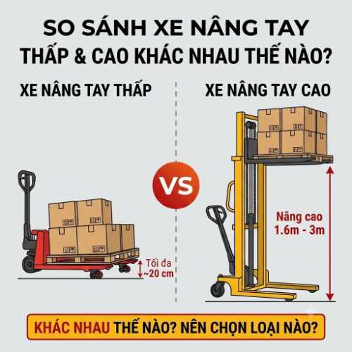 Xe nâng tay thấp và cao khác nhau thế nào?